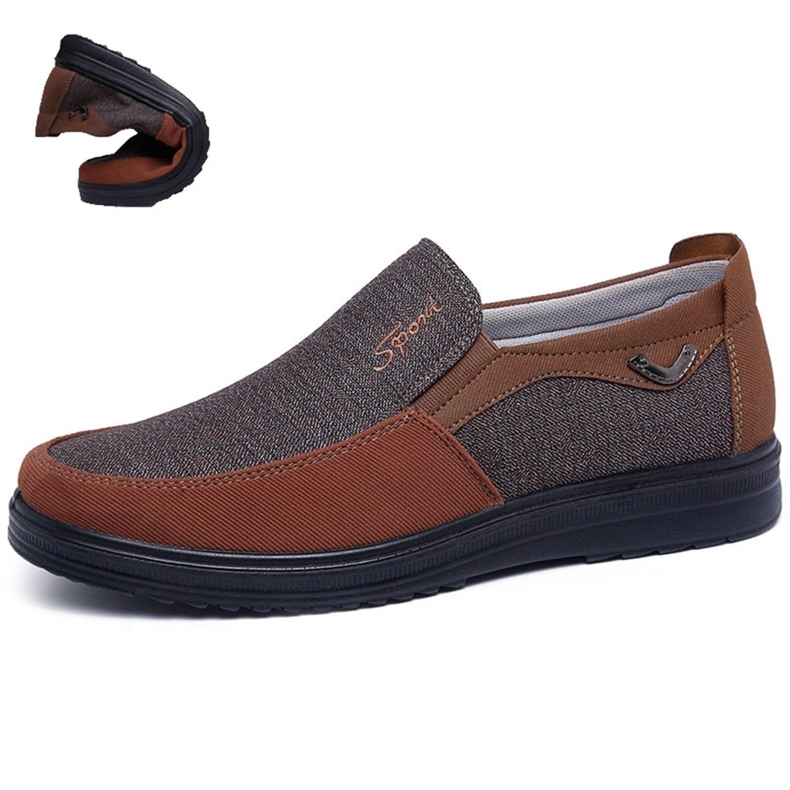 OTEB Klassische, lässige Schuhe aus altem Stoff, Slipper for Herren aus Segeltuch, flach, leicht, for das Fitnessstudio oder for Spazierengehen im Freien(Brown,40 EU)