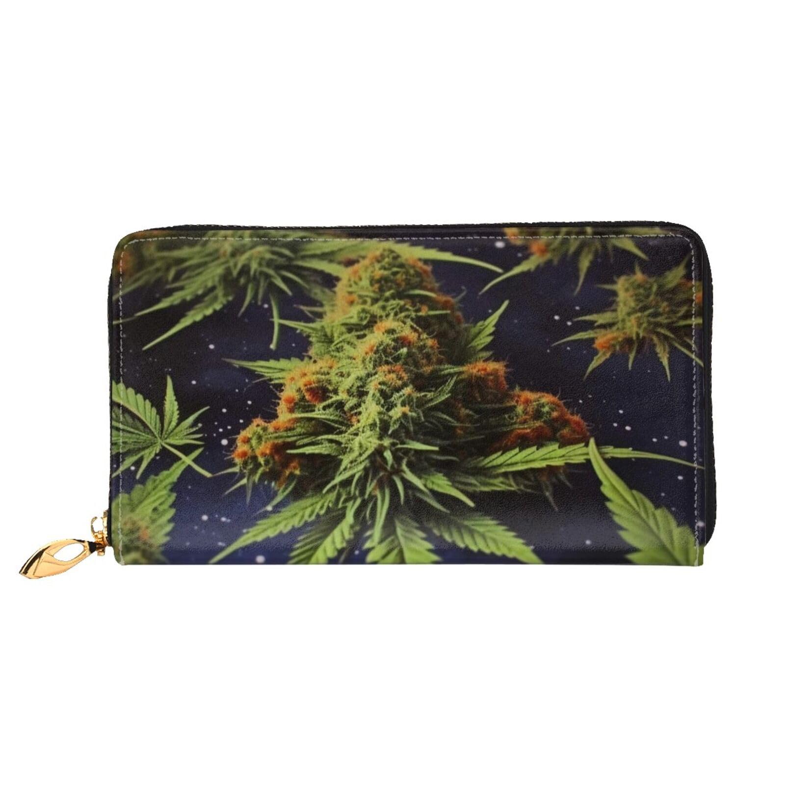 DENMER Beach Sunrise Ledergeldbörse, Kunstleder mit metallischem Reißverschluss, geräumiges und stilvolles Accessoire für moderne Frauen, A Puff in Time Weed Marihuana, Einheitsgröße, Modern