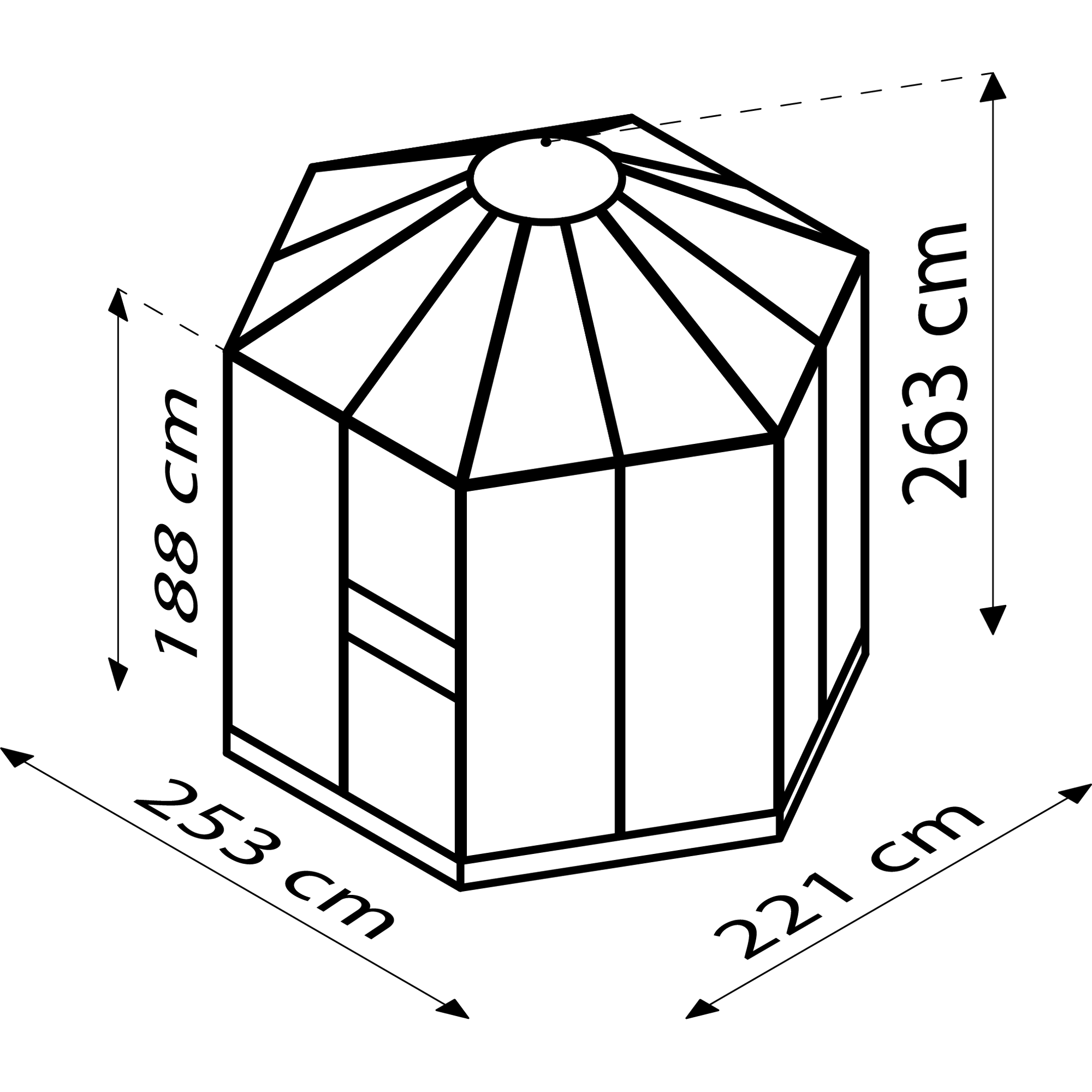 Vitavia Gewächshaus 'Hera 4500' 4,5 m² 221 x 253 cm 3 mm Sicherheitsglas/6 mm Hohlkammerplatten smaragdfarben 2