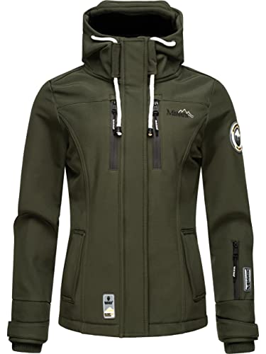 MARIKOO Damen Softshelljacke Übergangsjacke mit Kapuze Kleinezicke Olive Gr. L