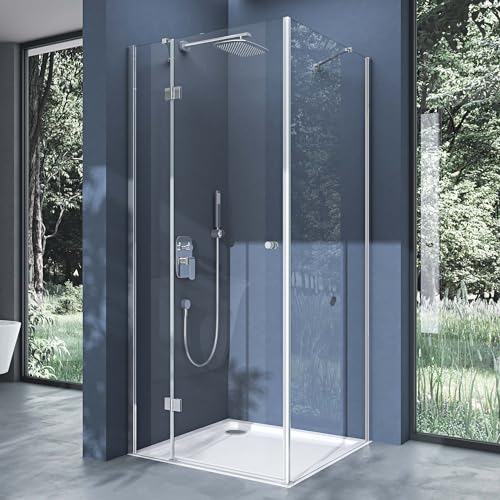 Sogood Eck-Duschkabine Eckdusche Rav05K 90x90x190cm Glasdusche inkl. 4cm flacher Duschtasse in Weiß ESG-Sicherheitsglas Klarglas inkl. Easy-Clean-Beschichtung