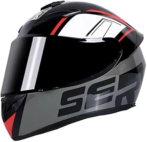 Motorradhelm ECE-Zertifizierter Integralhelm Mit Doppelvisier, Schneemobilhelme Für Straßenmotorräder, Roller, Motocross E,M/(57~58cm)