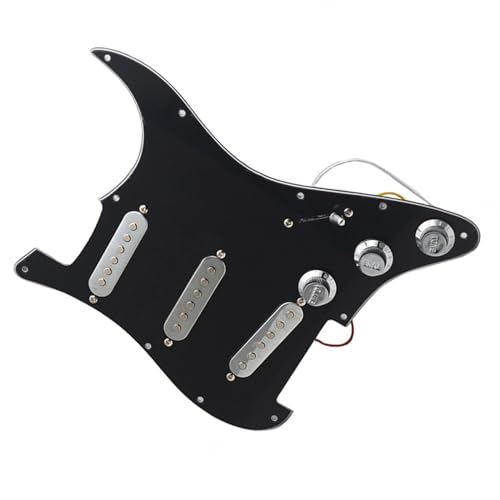 Standard-Pickguard-Tonabnehmer SSS Schwarzes Schlagbrett-Ersatzset für E-Gitarre. Wunderschönes versilbertes Zubehör