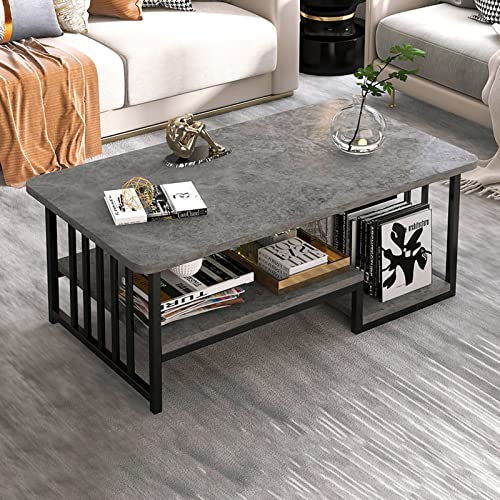 Weißer Couchtisch mit Stauraum, 99 cm große rechteckige Sofatische mit offener Ablage für Wohnzimmer, Mitteltisch, Couchtisch mit Marmor-Finish und Metallrahmen für Wohnzimmer, Esszimmer, Heimbüro-Dek