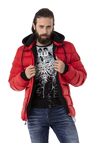 Cipo & Baxx Herren Steppjacke Winterjacke Kapuze Bomberjacke CM202 Rot XL