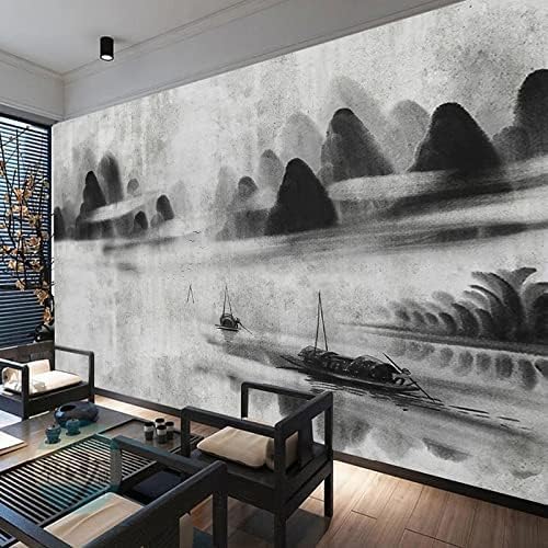 XLMING Schwarz-Weiße Tinte Landschaft Kreative Kunst 3D Tapete Home Dekoration Wohnzimmer Sofa Schlafzimmer Tv Hintergrund Wand-430cm×300cm