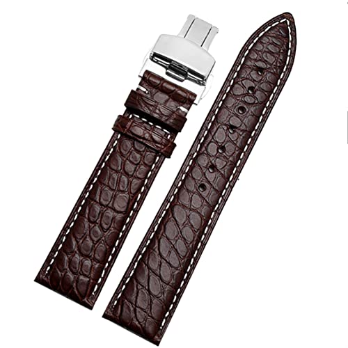 SCRUBY Crocodile Leder -Uhrband für jedes Marken -Armband 16 17 18 19 -mm -Träger mit Klappverschluss(Brown white silver,18mm)