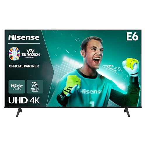 Hisense 55E6NT 139cm (55 Zoll) Fernseher, 4K UHD Smart TV, Precision Colour, HDR, Dolby Vision, 60Hz, Triple Tuner DVB-C/S/S2/T/T2, WiFi, HDMI 2.1, Bluetooth, Alexa Built-in, Schwarz, [2024]