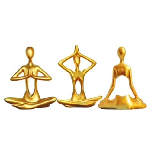 Begchy Yoga-Figur, Yoga-Statue für Den Schreibtisch, Yoga-Figuren-Set, Kunstharz-Statuen für die Dekoration zu Hause oder im Büro, Schreibtisch-Ornamente, Gold