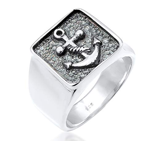 Kuzzoi Silberring Herren Siegelring Anker Symbol Oxidiert 925 Silber