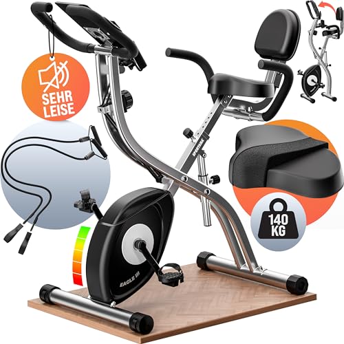 Sportana Heimtrainer Eagle 3 Faltbar 10 Stufen 7 Sitzhöhen LCD Display Fitnessfahrrad 2 Zugbänder 3in1 Fahrradtrainer Fitnessbike