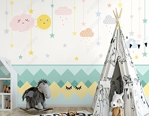 XLMING Handgemalte Wolken Sterne Und Mond Kinderzimmer Küche Esszimmer Arbeitszimmer Wohnzimmer TV Hintergrund Wand 3D Tapete-200cm×140cm