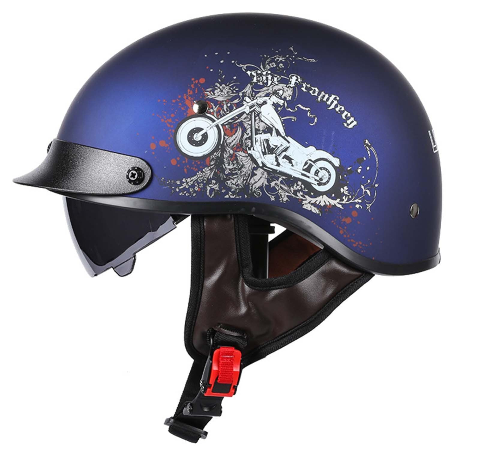 Motorrad-Halbhelm-Baseballkappe Mit ECE-Zertifiziertem Visier, Offener Helm Mit Einziehbarer Schnellverschluss-Schnalle, Unisex H,M57-58CM