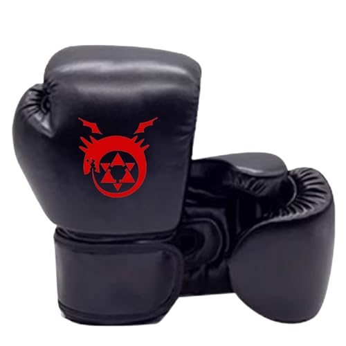 RYNDEX Fullmet-al Alchemi-st Boxen Handschuhe, Boxen Punchinghandschuhe, Thai Boxhandschuhe Damen und Herren für Muay Thai, Stabilität(Black,12OZ)