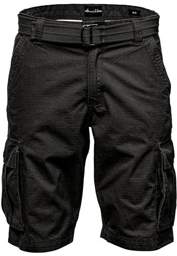 Amaci&Sons Herren Cargoshorts Männer Kurze Bermuda Hose inkl.Gürtel Regular Fit Gurt7027 Schwarz W34