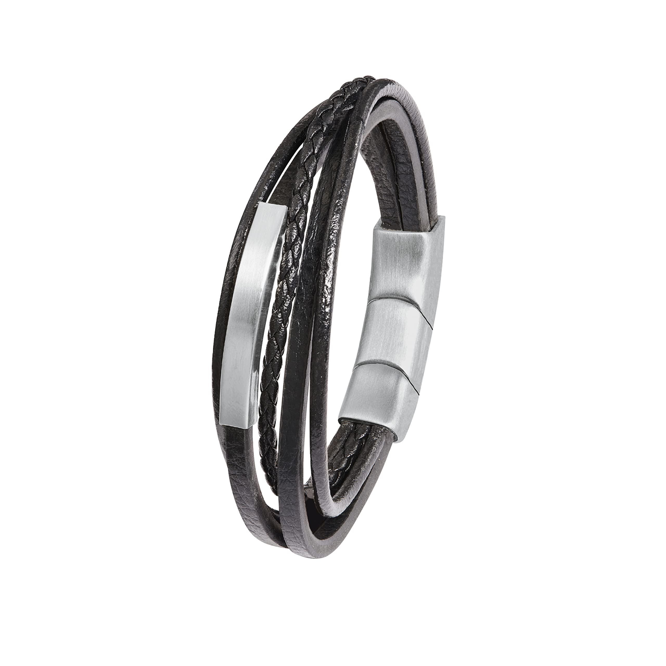 s.Oliver Armband Edelstahl Leder Herren Armschmuck, 20+1,5 cm, Silber, Wordt geleverd in geschenkverpakking, 2022624