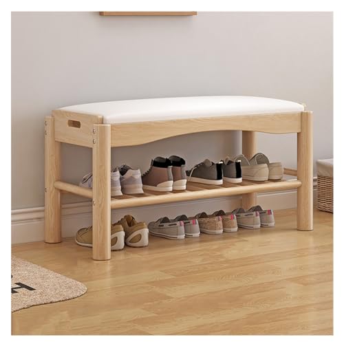 Schuhregal Schuhbank, Aufbewahrungsbank, Schuhbank aus Holz, rustikale Eingangsbank aus massivem Holz, gepolsterte Bank for Schrank, Eingangsbereich, Flur, Schlafzimmer Schuhrschrank(A,45*30*40cm)