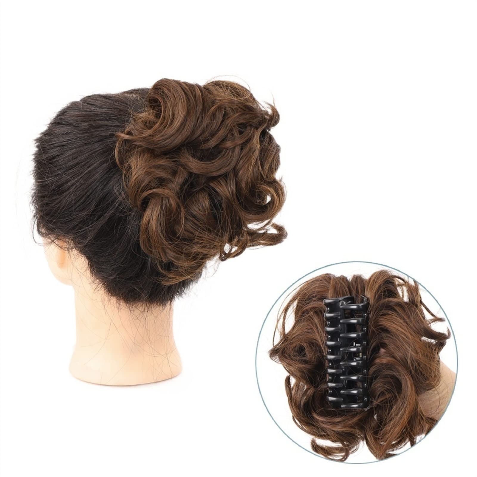 Bun Haarteile Dutts Krallenclip Pferdeschwanz Haarteile Haargummi Klaue Clip Unordentlicher Dutt Haarteil Synthetische gewellte lockige Chignon Haarknotenverlängerungen Zerzaustes Hochsteckfrisurhaar