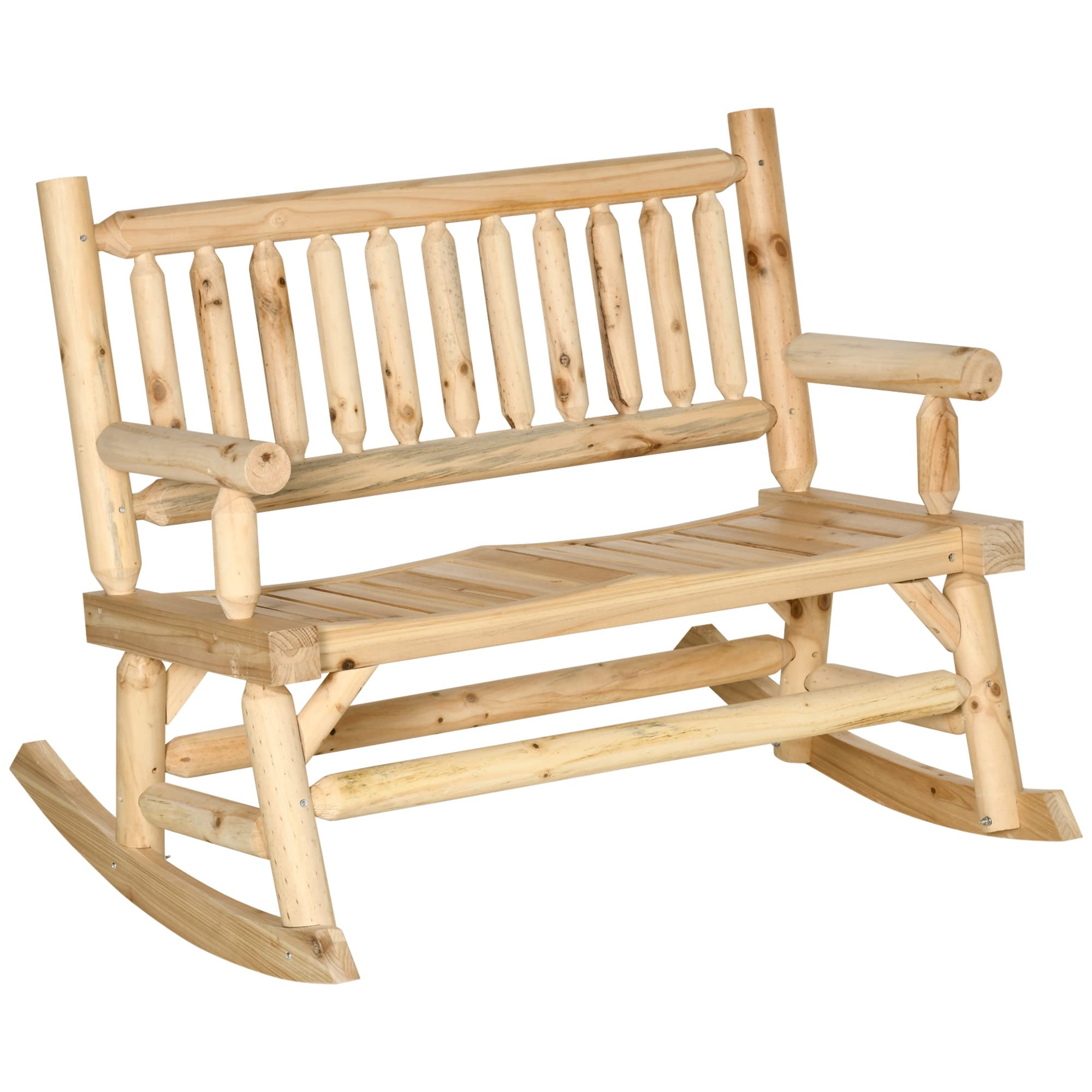 Outsunny Schaukelbank aus Holz, Gartenbank mit Armlehne, Schwingbank, 2 Sitzer Holzbank für Garten, Balkon, bis 250 kg belastbar, Natur, 112 x 96 x 93 cm