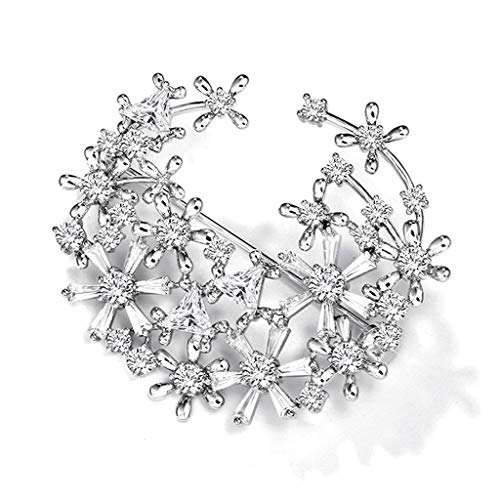 AIHEDOUJ Broschen für Damen, modisch, eleganter Stil, Pin-Brosche, Galvanik, Silber, Strass, Blumen, Broschen, Damen-Hemd, Anzug, Weste, Sicherheitsschnalle, modische Broschen (Farbe: Silber)