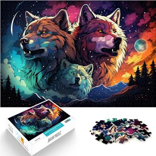 Puzzle-Geschenk, Fantasie-Farbmalerei, Wolf, 1000-teiliges Puzzle für Erwachsene, Holzpuzzle ganze Familie und Dieses (50 x 75 cm)