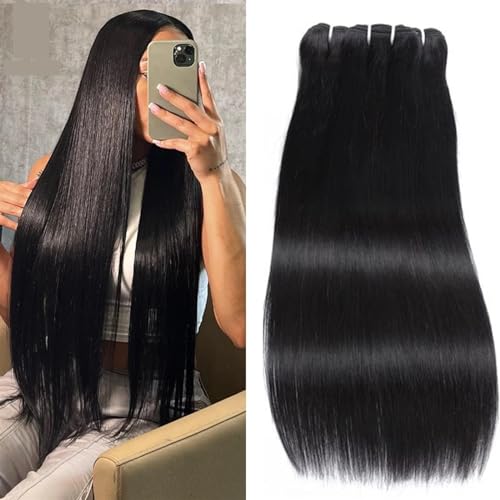 Human Hair Bundles Brasilianisches glattes Haarbündel, 100% unverarbeitetes Echthaar, glatte Haarverlängerungsbündel, natürliche Farbe, Echthaar, glatt, for schwarze Frauen human hair weave (Color :