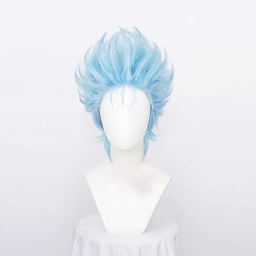 WCCNKK BLEACH Grimmjow Jaegerjaques Perücke, Hellblaues Kurzes Haar, Halloween-Karneval-Weihnachtskostüm Cosplay-Perücken + Perücke-Kappe, Dekorative Accessoires, Anime-Geschenk