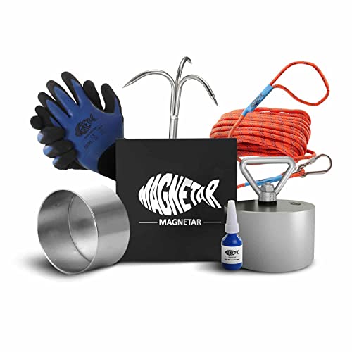 Magnetar - Vismagneet Set - 1600kg Magneet - Pakket inclusief Haak/Touw/Handschoenen/Beschermhoes/Borglijm - Perfecte Kit voor Magneetvissen…