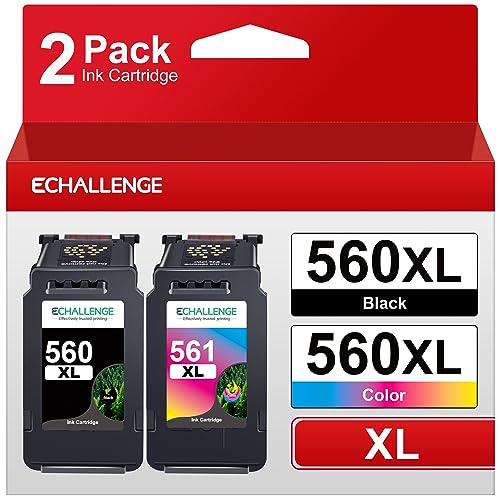 ECHALLENGE PGI-560 XL CLI-561 XL Multipack Tintenpatrone Kompatibel für Canon 560XL 561XL für Pixma TS5350 TS5351 TS5352 TS5353 TS7450 TS7451 (Schwarz, Farbe, 2er-Pack)