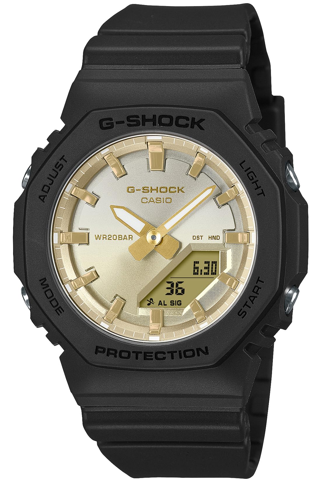 Casio GMA-P2100 Armbanduhr, hergestellt aus Biomasse-Kunststoff, mittelgroßes Modell, Schwarz/Gold, Import aus Japan, Schwarz