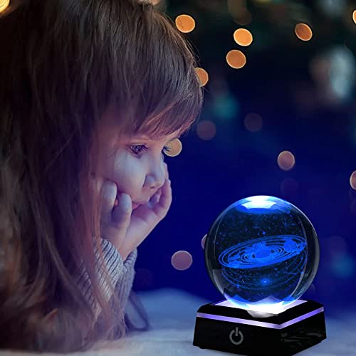 3D Kristallkugel, 80mm Galaxie Planeten Modell Kristallkugel mit Touch Schalter Buntem Lampensockel, Kristallkugel Nachtlicht Dekorative Ornament Geschenk (B)