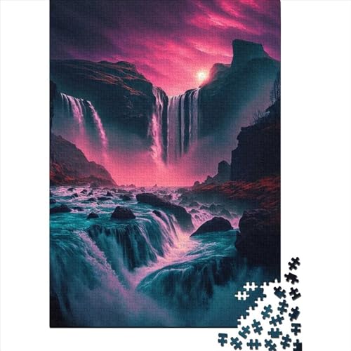 1000 Puzzles für Erwachsene, 1000 Teile, lila Sonnenuntergang, Wasserfall, Puzzles für Erwachsene, Teenager, Puzzles für Erwachsene, Lernspiel, Herausforderungsspielzeug, 29,53 x 19,69 Zoll