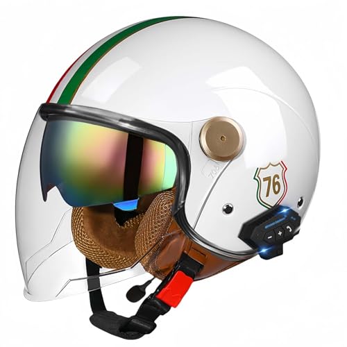 Motorradhelm, Offener Halbhelm Mit Sonnenblende, Retro-Vintage-Stil, Motorradhelm Für Jugendliche, Männer Und Frauen, DOT/ECE-Geprüft A,M57-58CM