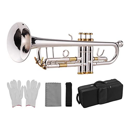 ZENGXUE Prefessional BB Trompete Messingmaterial Silber Überzogene Oberflächenwind Instrument Mit Mundstücktasche Handschuhe Reinigungstuch Standard-Trompetenset