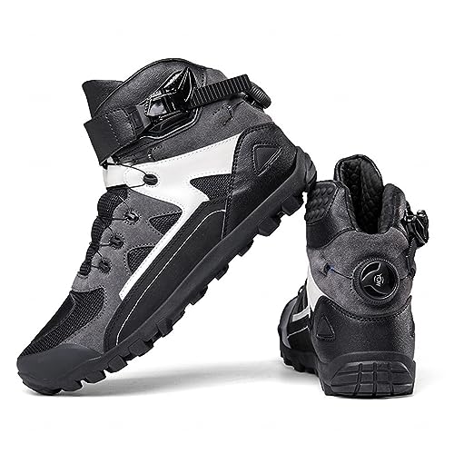 VEACAM Modischer Motorrad-Sneaker für Herren, Leder, Motorrad-Fahrer-Schuhe, Lässig, Kurz, Rennsport-Schuhe,Grey-45