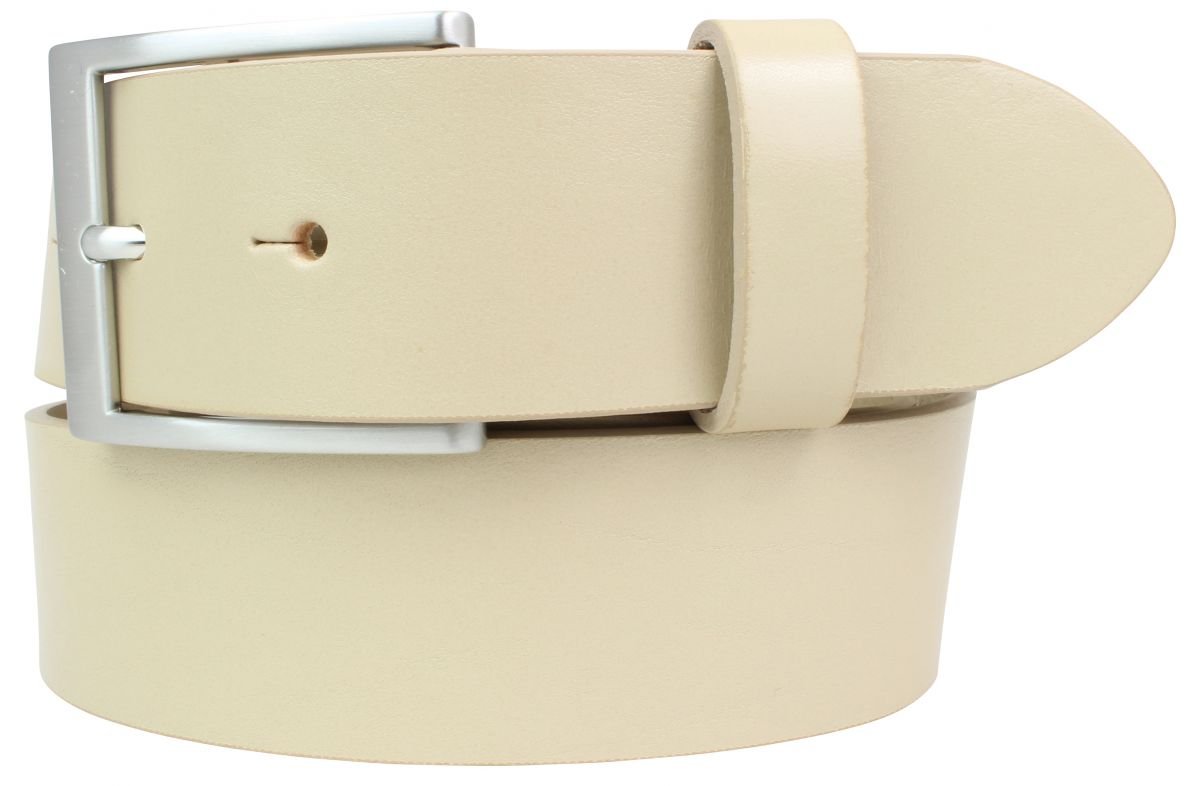 BELTINGER Hochwertiger Gürtel mit Edelstahl-Gürtelschnalle aus Vollrindleder 4 cm | Jeans-Gürtel für Damen Herren 40mm | Vollleder-Gürtel | Beige 105cm