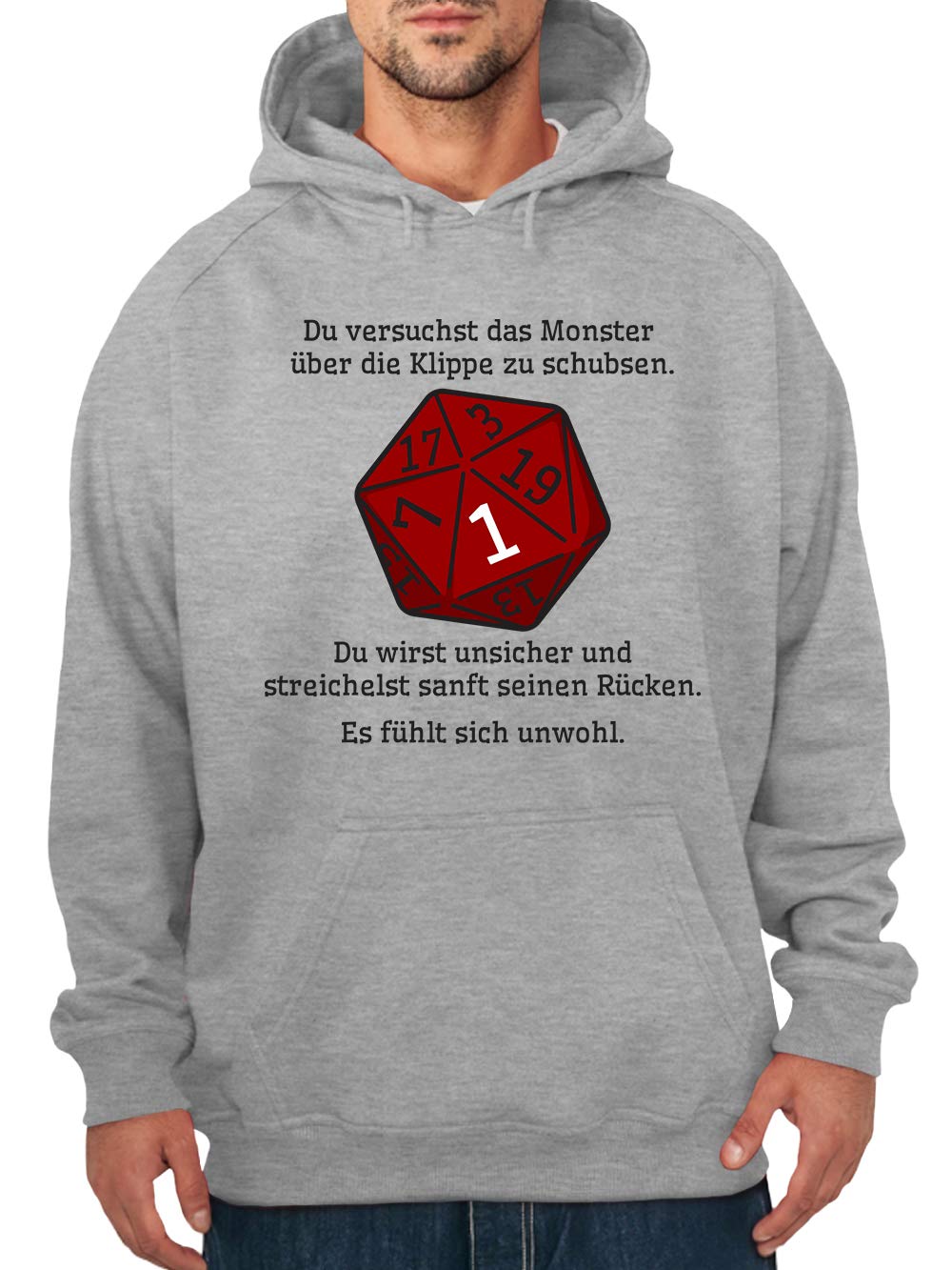 clothinx Unisex Kapuzenpullover Epischer Patzer - Geschenkidee für Pen and Paper Rollenspiel und DND - Dungeonmaster - Fans von Fantasy - Langarm - Pullover - Hoodie Grau Gr. L