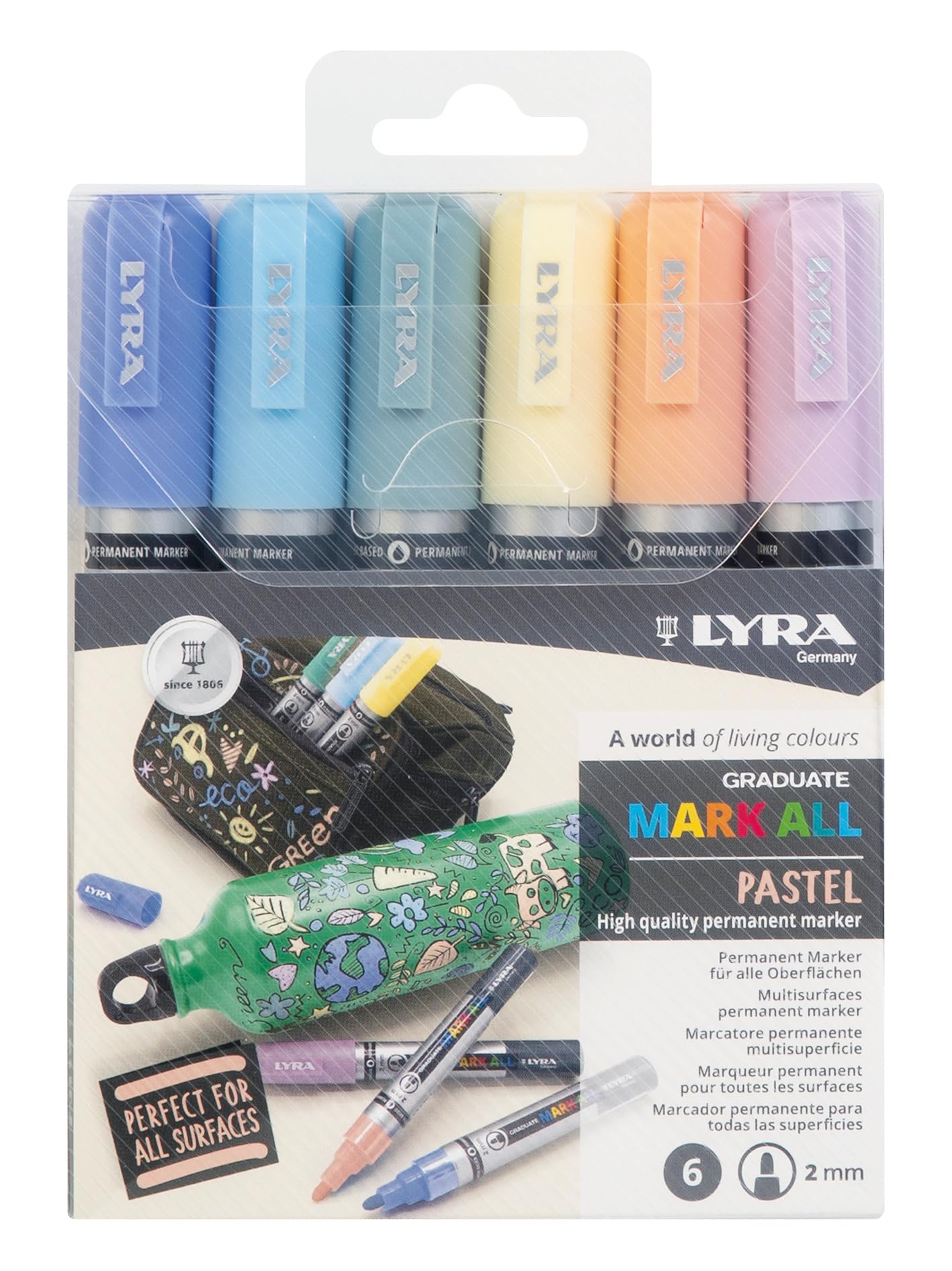 LYRA Graduate Mark All, Permanentmarker, 2 mm, Medium, 6 sortierte Pastellfarben