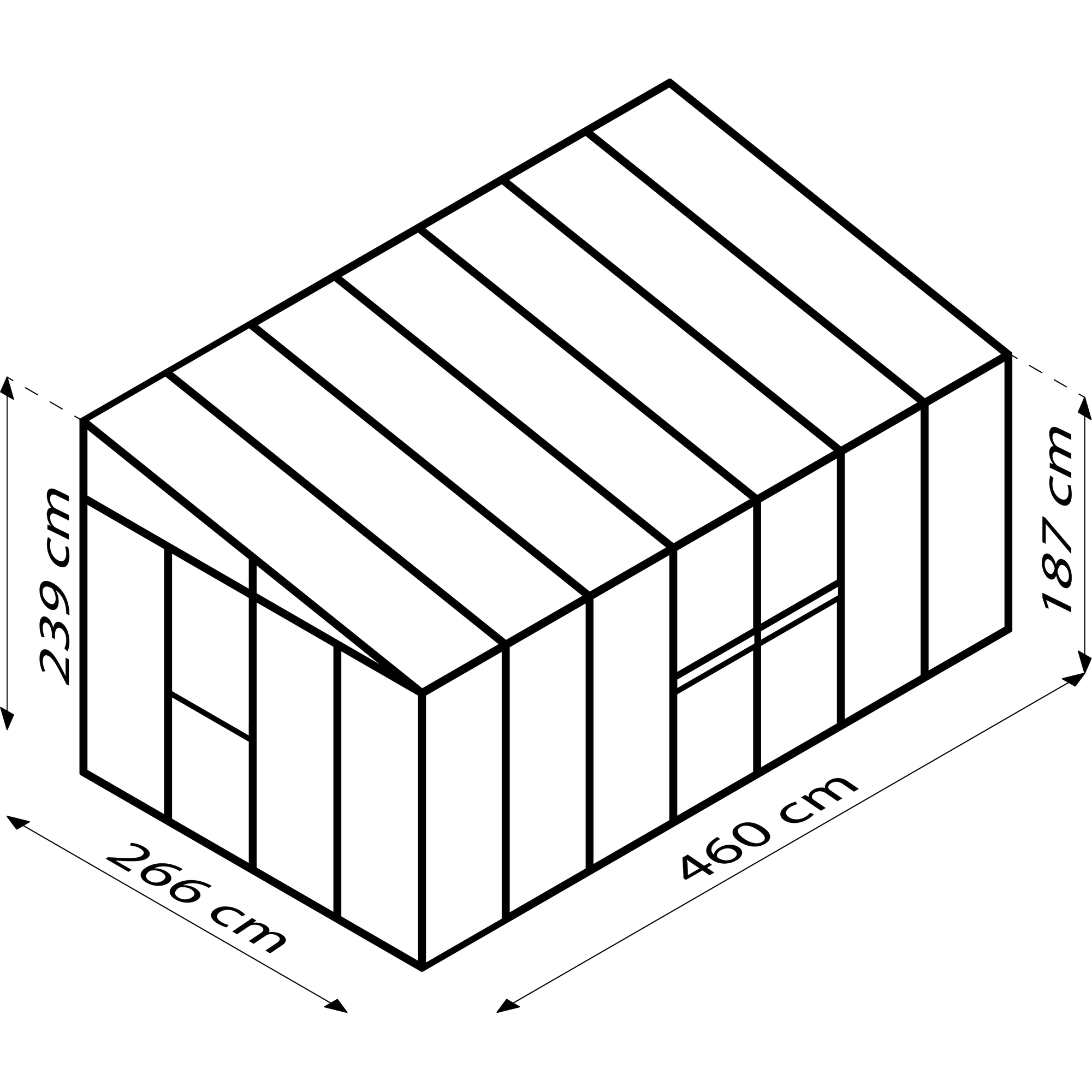 Vitavia Anlehngewächshaus 'Athena 11900' 11,8 m² 267,9 x 469,6 cm 3 mm Sicherheitsglas/10 mm Hohlkammerplatten schwarz 3