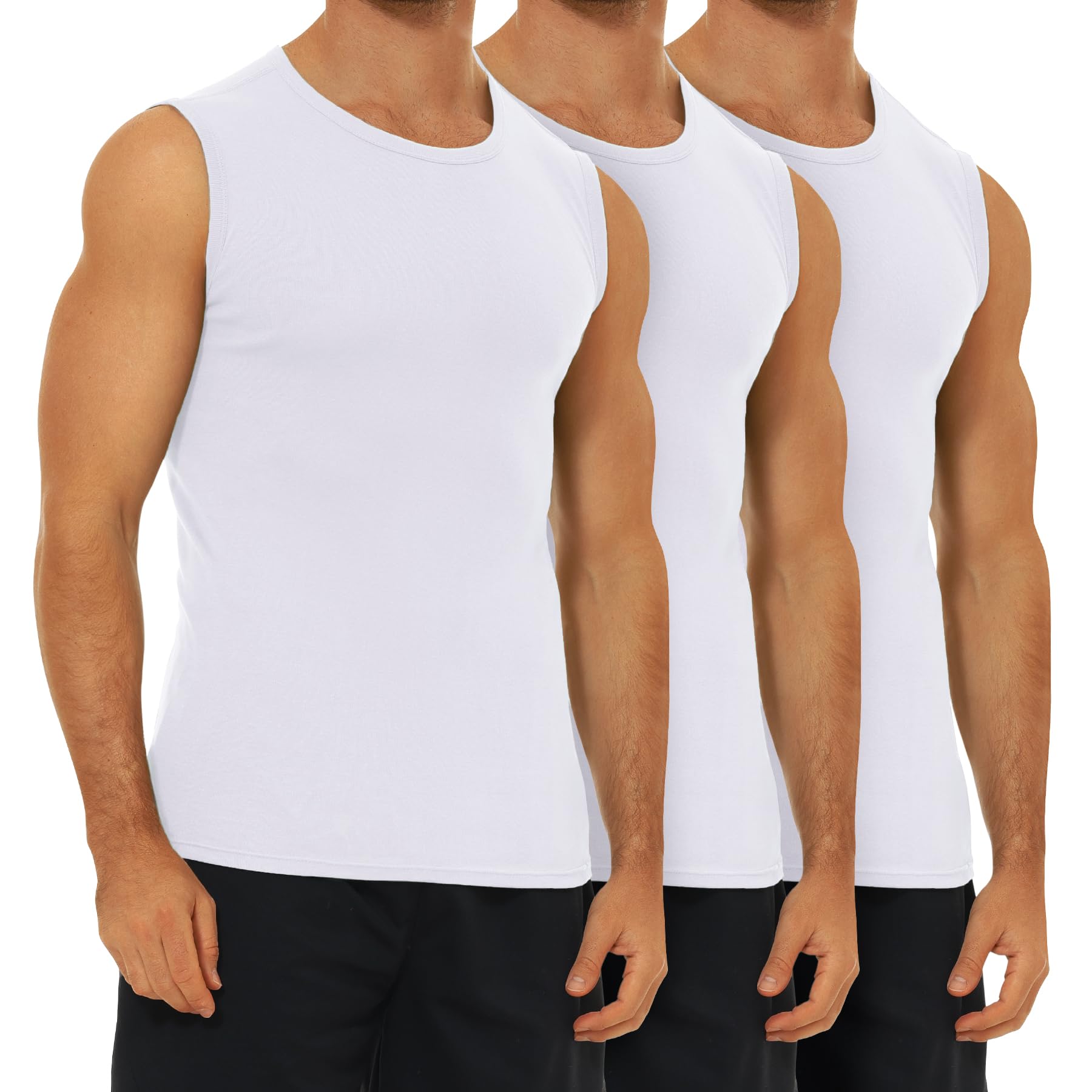 FALARY Herren Unterhemden Weiß Muskelshirts Männer 3er Pack gekämmte Baumwolle Feinripp Tanktops