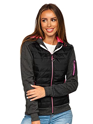 BOLF Damen Übergangsjacke Steppjacke mit Kapuze Daunenjacke Reißverschluss Sportjacke Zip Wärme Freizeit Outdoor Basic Casual Style J.STYLE KSW4001 Schwarz S [D4D]