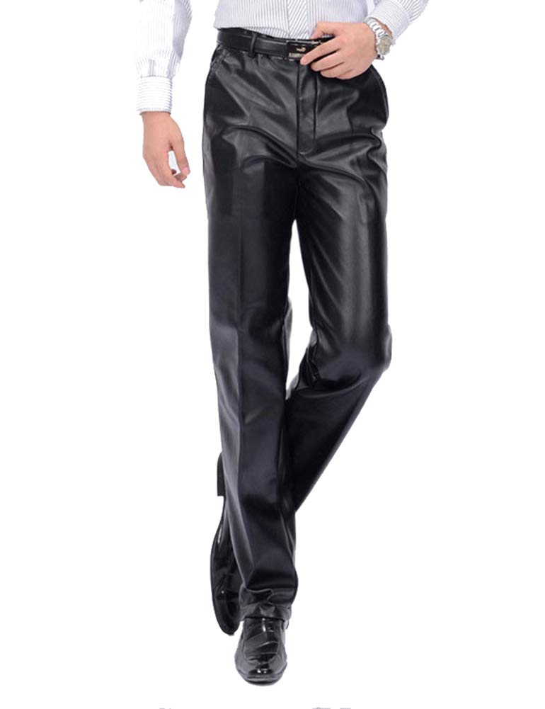 Idopy Herren Klassische Business Casual Regular-Fit Kunstlederhose