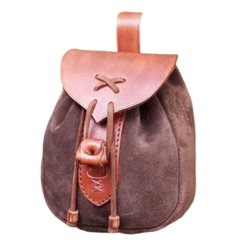 MDFCZXP Mittelalterliche Kordelzugtasche Gürteltasche Steampunk PU-Leder Gürteltasche Retro Hüfttasche Handytaschen für den täglichen Gebrauch,Braun,20cm