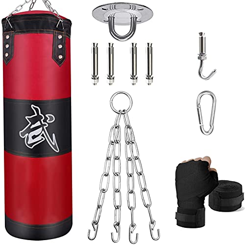 ZERUIDM Boxsack Set Heavy Duty Punchingsäcke UNGEFÜLLT, Hängende Punchingsäcke Boxing Bag für Erwachsene Kinder, Punching Bag mit Boxbandagen Deckenhaken Kette, für Kickboxen Kampfsport Muay Thai MMA