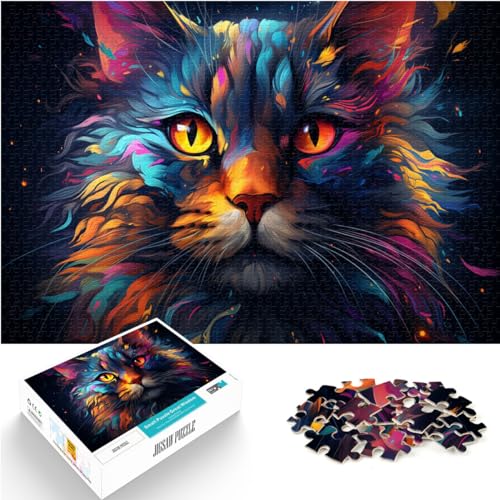 Puzzle, bunte Psychedelie von Riesenkatzen, Puzzle für Erwachsene, 1000 Stück, Holzpuzzle für anspruchsvolles Puzzlespiel und Familienspiel, 1000 Teile (50 x 75 cm)