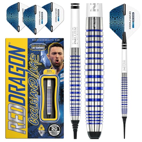 RED DRAGON Luke Humphries TX3 Cool Blau SE 20 Gramm Premium Wolfram Softip Dart Set mit Flüge und Schäften