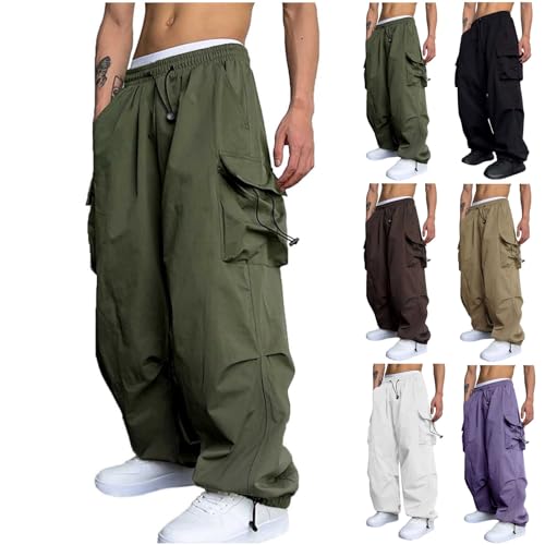 Herren Haremhose Hohe Taille Hip Hop Freizeithose Baggy Einfarbig Cargohosen mit Kordel-Gürtel Aestethic Sweatpants mit Seitentaschen Hippies StilWanderhose Herren Kurz