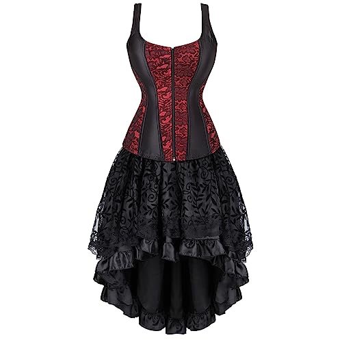 Tutu Rock Damen Set Steampunk Gothic Rock und Korsett 2 Stücke Mittelalter Rock Viktorianisch Renaissance Halloween Karneval Kostüm Vintage Spitzenfliege Röcke Palast Gotischer Punk Party Outfit