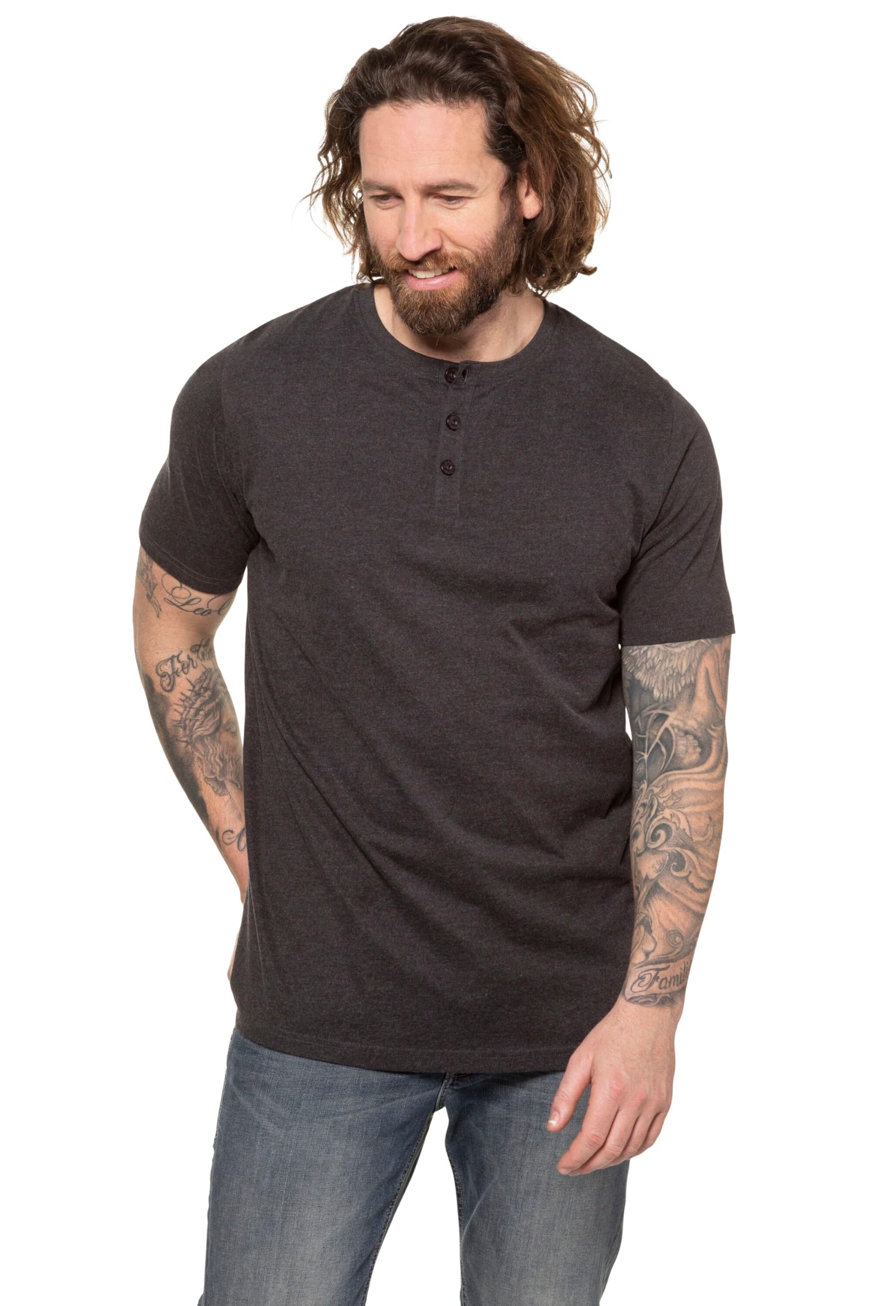 JP 1880 Herren Basic-Henley T-Shirt 1/2, Anthrazit, 7XL