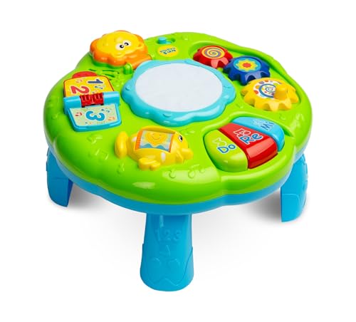 TOYZ - Spieltisch Baby ab 18 Monaten - Zoo Spieltisch - mit Licht, Musik, Spiegel - mit abnehmbarem Spielbrett - Tragbarer Reise- und Spieltisch - Baby Spielzeug, Geschenk Junge oder Mädchen